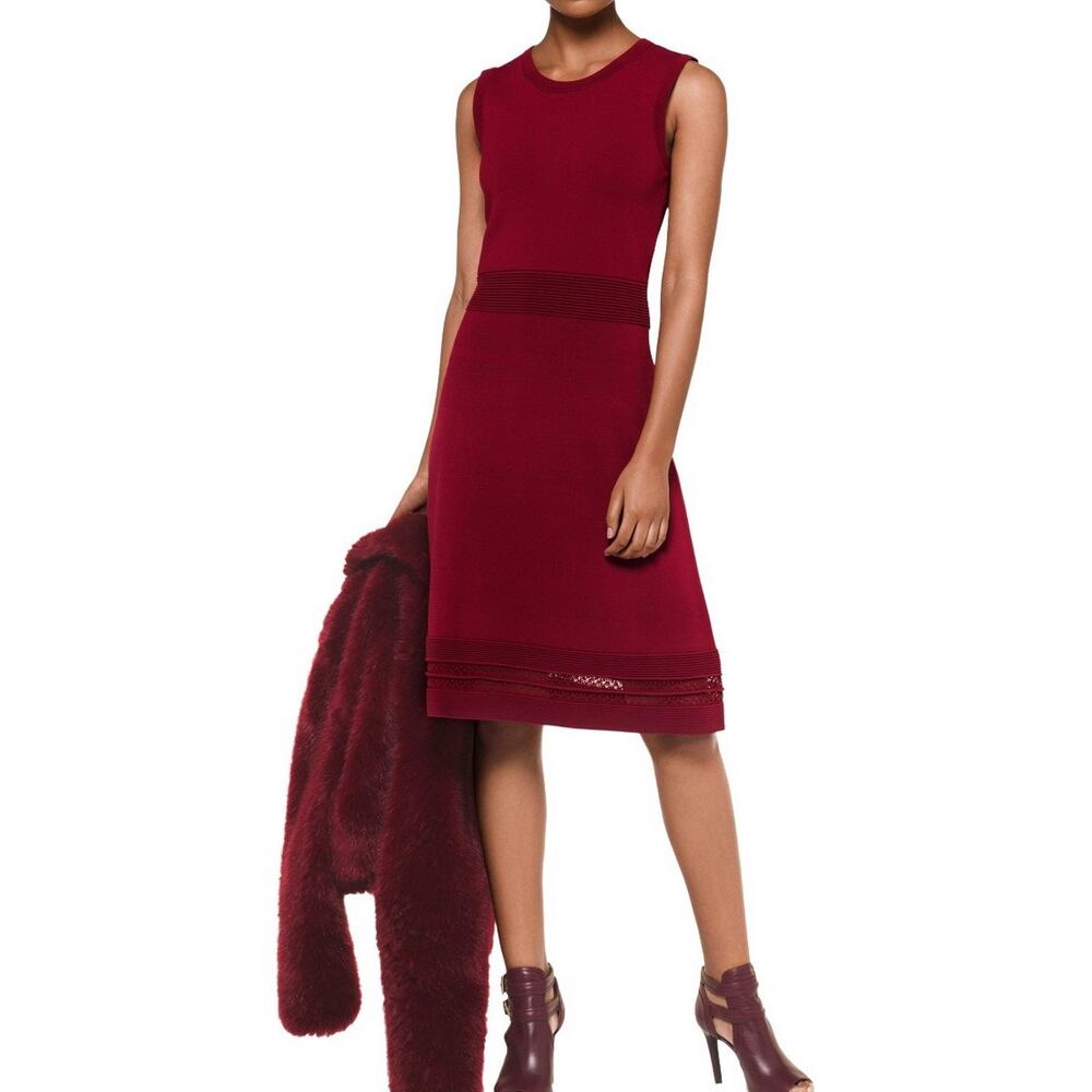 MICHAEL Michael Kors Ottoman Fit & Flare Knit Dress Women's M Maroon Sleeveless